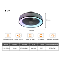 Lampe de ventilateur de plafond LED RVB intelligente de 19 pouces de concepteur moderne Télécommande intelligente APP