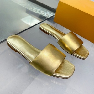Gold designer Slides slippers flat Sole Anti-Slippery Indoor women's Casual Flat Slippers Striped Designer flat slide slippers - Product Image 1