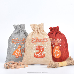 Sac à cordon en lin compte à rebours transfrontalier 24 calendrier de l'avent en tissu numérique sac cadeau de noël fournitures de vacances - Product Image 3