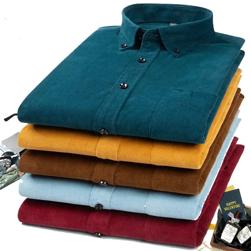 2022 Custom Fashion Business Plus Size Shirts Male Corduroy Cotton Shirts Long Sleeve Dress Shirts For Men