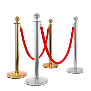 Barriere in Corda di Velluto Rosso Cromato VIP per Code, Pali in Acciaio con Punta a Sfera Argento, Pali per Controllo Folla, Barriere per il Traffico - Product Image 4