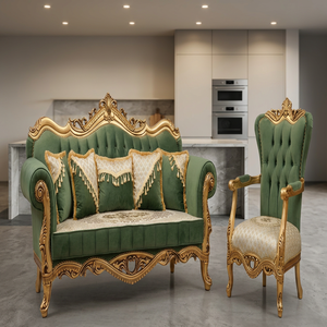 Ensemble de canapé et fauteuil traditionnel royal de luxe, structure en bois massif, fauteuil d'appoint rembourré pour un salon élégant - Product Image 4