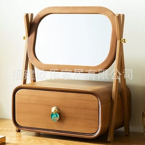 High-end solid wood jewelry box, <b>storage</b> box, desktop makeup mirror, <b>dressing</b> <b>table</b>, bridal jewelry box, in stock, cross-border - Product Image 1