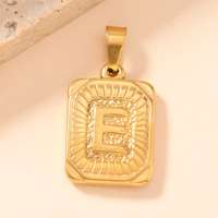 Collier avec pendentif carré en acier inoxydable plaqué or 18 carats, chaîne alphabet hip hop, lettre initiale pour homme