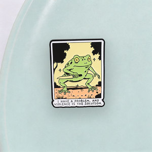 Broche en métal carrée, motif grenouille de dessin animé audacieuse, avec bordure de style bande dessinée et <span class=keywords><strong>citation</strong></span> d'humour noir sur le thème de la crapaud sombre, pour collection de cadeaux de style alternatif - Product Image 3