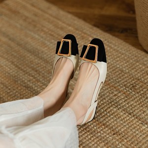 2026 New Women <b>Closed</b> <b>Toe</b> Flat Low <b>Heel</b> Sandals Metal Buckle Color Block Fashion Daily Casual Slip On Ladies Dress Shoes - Product Image 4