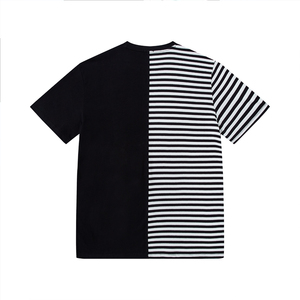 Camiseta de rayas de dos tonos de algodón suave para hombre, camiseta en blanco con logotipo personalizado, mitad y mitad - Product Image 2