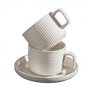 Ensemble de tasses et soucoupes à café en céramique blanche écologique, style italien et nordique, en porcelaine, pour <span class=keywords><strong>latte</strong></span>, thé, lait, idéal pour le bureau et l'hôtel - Product Image 6