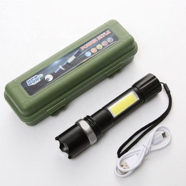 Newest Design XP-G Q5 Built in Battery USB Charging Flashlight COB LED Zoomable Waterproof Tactical Torch Lamp
