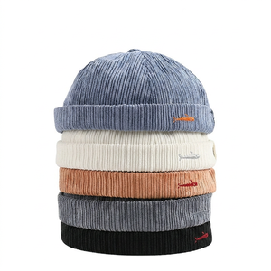 Wholesale Vintage Corduroy <b>Brimless</b> <b>Cap</b> Unisex Fish Embroidery Outdoor Docker Hat with Adjustable Strap - Product Image 3