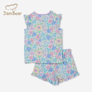 Pigiama da <span class=keywords><strong>bambina</strong></span> in cotone organico personalizzato per bambini pigiama a manica corta con maniche arricciate Eco Friendly - Product Image 4