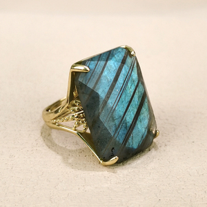 Anillo de Moda 2025, Regalo de Joyería, Chapado en Oro de 18k, con Piedra Rectangular, Fluorita, Cristal Verde, Cuarzo, Ajustable, para Mujeres y Hombres - Product Image 6