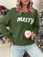 Meilleur prix Jacquard épaule tombante dames goutte tricot femmes pull décontracté col rond longues femmes joyeux noël pull