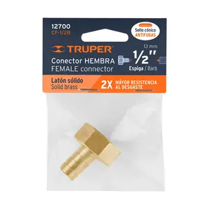 BOX 6 Raccord de tuyau femelle 1/2" en laiton massif, TRUPER - Product Image 2