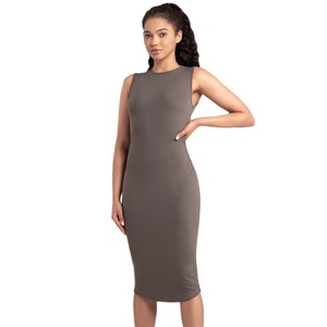 SUHE WD-10965 Customizable Women Yoga Dress <b>Spaghetti</b> <b>Strap</b> Sleeveless Crew Neck Anti Bacterial 100% Cotton Pleated Slim Fit - Product Image 1