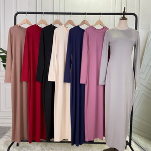 6435# New Full Elastic Bodycon Dress Long Sleeve Plain Color Open Abaya Matching Inner Dresses Classic Collection - Product Image 5