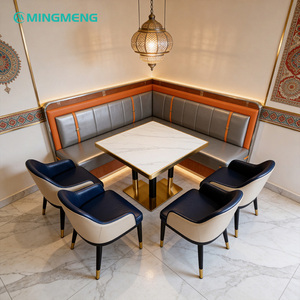 MINGMENG Restaurant Booth <b>Set</b> with PU Leather Seating Faux Marble Table Contemporary Design for Commercial Dining Spaces - Product Image 4