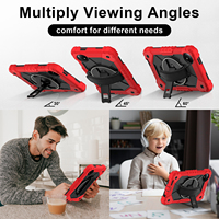 Étui robuste antichoc pour Redmi Pad SE 8.7 2024, silicone + PC, support 360°, sangle de main, sangle d'épaule, rouge, noir