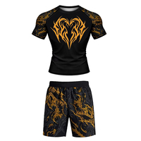 Combinaison de sport MMA en latex noir anti-abrasion à séchage rapide pour hommes, manches courtes et longues, fitness, combat, jiu-jitsu, ajustée