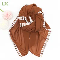 Nieuwe Kleine Verse Parel Chiffon Kant Vierkante Sjaal Gedrukt Fancy Hijab Sjaal