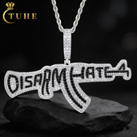 Pendentif AK47 « Disarm Hate » en argent sterling 925 avec moissanite VVS, design fantaisie, style Hip Hop, bijoux pour hommes
