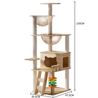 Tour à chat pliable en bois de luxe moderne de grande taille, avec poteaux à gratter en sisal, 140 cm, emballage carton, vente en gros fabricant, Halloween