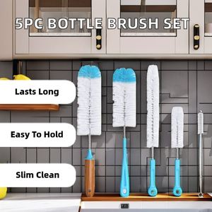 Lot de 5 nettoyeurs de biberons et de tubes à long manche en nylon PP pour la maison, idéal pour le nettoyage des bouteilles de sport à goulot étroit et des tuyaux VCPC - Product Image 2