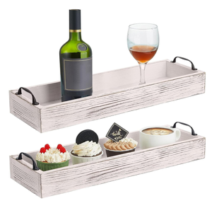 Vassoi da portata rustici in legno personalizzati rettangolari con manico, vassoio ottomano per soggiorno lungo 16 pollici per servire il vino - Product Image 1