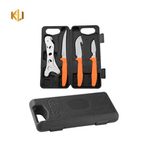 En stock, ensemble de couteaux de chasse et de camping en plein air, acier inoxydable, couteau tactique tranchant, ensemble de couteaux de chasse tranchants avec boîte en plastique