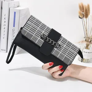 Dropshipping Women Clutch Fashion Plaid Bags Coin Purse Ladies Black Handbag Long Wallet Outdoors Phone Crossbody Bag