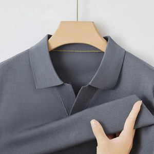 Polo de manga corta de punto 16G de gama alta para hombre, Polo transpirable holgado con cuello de gaviota para primavera y verano para hombre - Product Image 3