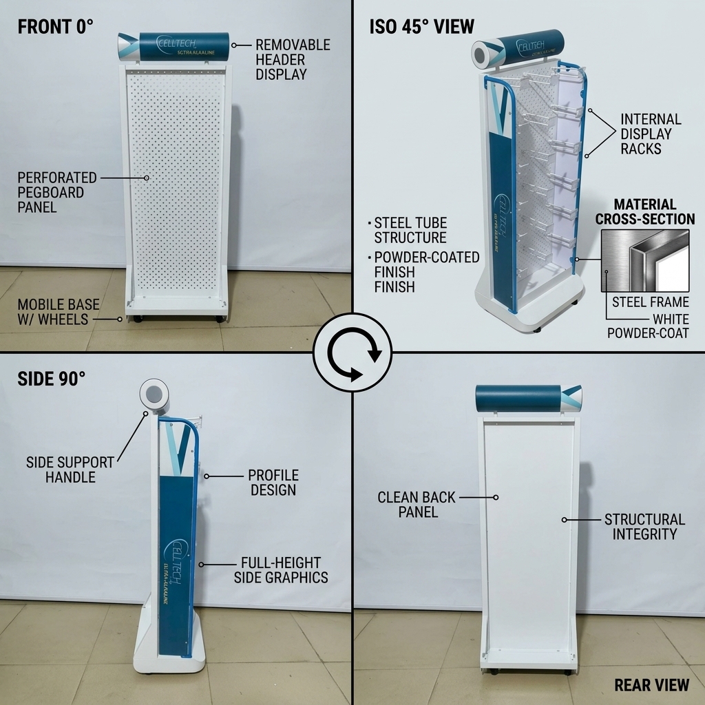 Custom Metal Battery Display Rack Floor Standing AA AAA Lithium Battery Organizer Stand Retail POS Fixture Supermarket Gondola — view 3