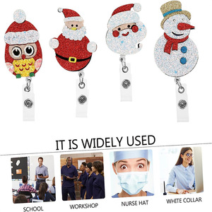Cross-border gift Santa Claus glitter fabric easy-open <b>buckle</b> glitter nurse felt name tag telescopic <b>clip</b> roll manufacturer - Product Image 5