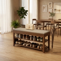 Banc à chaussures portable en bois massif, style moderne du milieu du siècle, avec coussin, tiroir dissimulé et rangement à 2 niveaux pour entrée, buanderie, couloir