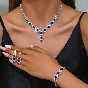 Luxury Fashion Crystal Rhinestone Flower Jewelry Set Necklace Earrings Bracelet Set for Women <b>Wedding</b> Party <b>Accessories</b> - Product Image 4