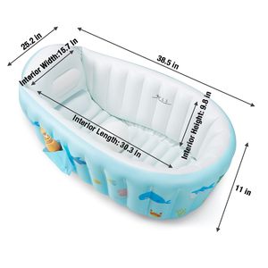 Inflatable Baby Bathtub Foldable Whale Print Infant Shower Tub with <b>Backrest</b> & Pump for Newborn - Product Image 2