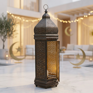 Manufacturers Ramadan Decoration <b>Tall</b> Black Metal Moroccan Candle <b>Lantern</b> for Home & Events - Product Image 1