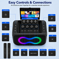 Altavoz Karaoke con Wi-Fi Privado para Fiestas, Doble Woofer de 6.5'', Pantalla Táctil, RGB, Micrófono Inalámbrico, Compatible con Teléfonos Móviles y Computadoras