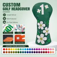 Housse de tête de club de golf personnalisée brodée de fleurs en cuir PU avec doublure intérieure en peluche Housse de tête de club de golf pour driver