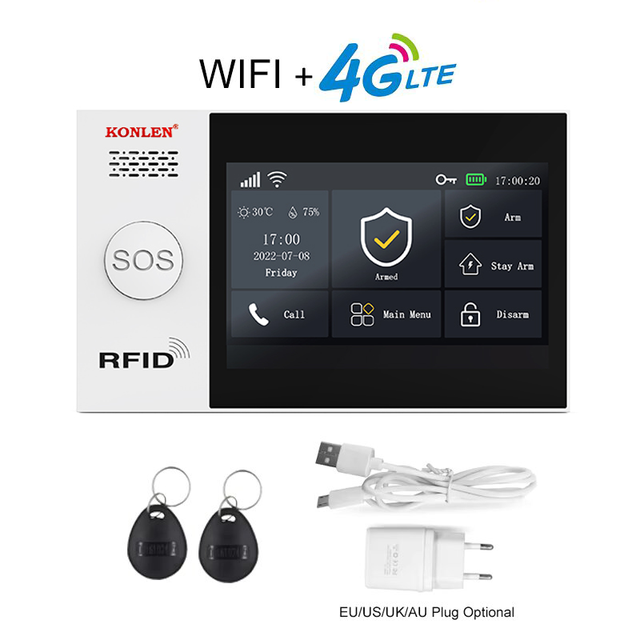 KONLEN 4G+WiFi Tuya Smart Alarm System Wireless Home Security Kit Works with Smart Burglar Alarm for House Apartment Villa