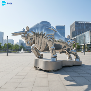 大型の磨き上げられたステンレス鋼の牛の像、実物大の庭の彫刻 - Product Image 1