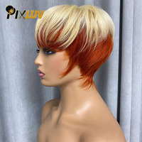 Wig Rambut Manusia Pendek Grosir Tanpa Lem Model Pixie Cut # Wig Pixie Pendek Warna 613/350, Rambut Manusia Asli, Kutikula Tertata Rapi, Rambut Mentah