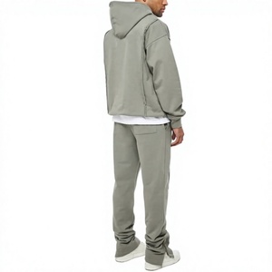 Survêtement léger d'hiver pour homme LONG MISSION INDUSTRY, gris, à capuche, manches longues, 100% coton, avec logo sur le devant et poches latérales - Product Image 3