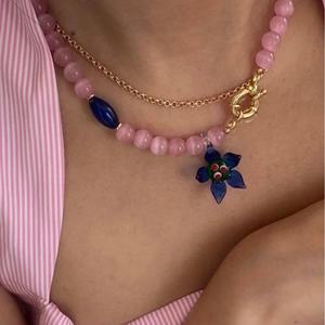 Cadenas de latón con cuentas de cristal ojo de gato y diamantes, hechas a mano, estilo europeo-americano, con diseño de flor de margarita, sencillas y bonitas, para mujer, bloggers y budistas. - Product Image 2