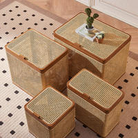 Cesto de Roupa Feito à Mão em Rattan, Sem Plástico, Cesto de Armazenamento com Tampa, Organizador de Decoração Moderna para Casa