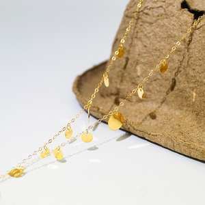 Stile bohémien da donna ciondoli a disco rotondi catena di gioielli di pegno vero e proprio giallo solido collana in oro 18k - Product Image 4