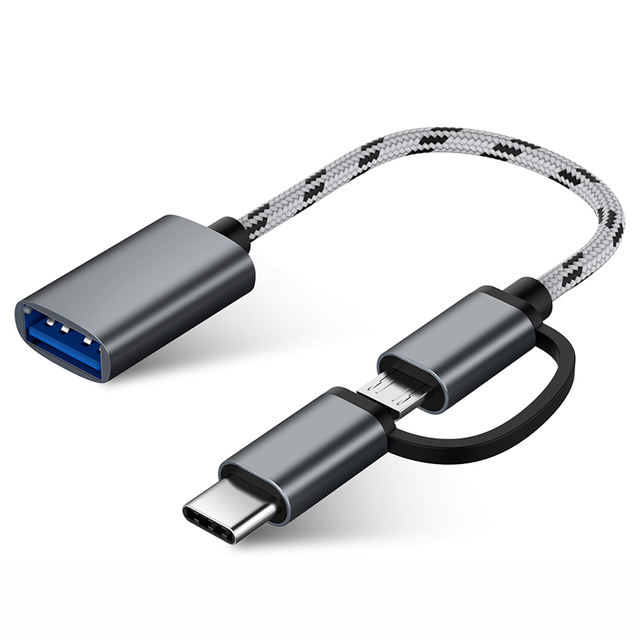 2 in 1 USB 3.0 OTG Cable Nylon Braid Micro USB Type C Data Sync Charge Adapter