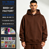Hoodie Pria Cokelat Tua Ukuran Besar Bahan Fleece Tebal, Sweatshirt Berkerudung Bordir Logo Kustom Ramah Lingkungan OEM