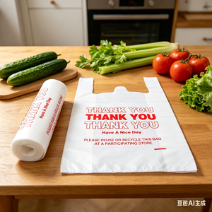 ถุงเสื้อพลาสติก HDPE ทนทาน ราคาประหยัด สำหรับร้านค้าขนาดเล็ก แผงลอยขายอาหาร ปรับแต่งได้ - Product Image 1