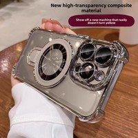 Étui de téléphone portable en TPU anti-chute de luxe à haute transparence pour iPhone 16 15 Pro Max Plus XR support à quatre coins magnétique